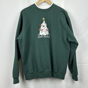 M & C Sportswear Christmas Sweatshirt Women’s XL Green Snowman Happy Holidays